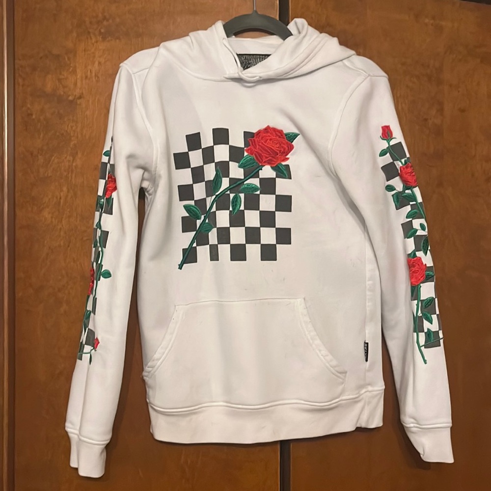 white graphic hoodie
